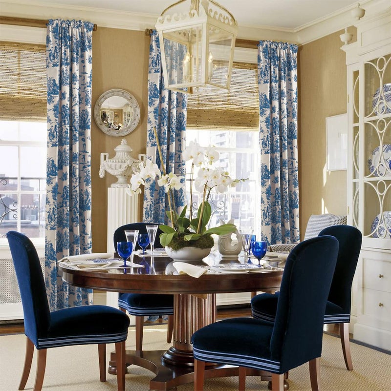 XTMYI Blue Toile Window Curtains Drapes for Living Room 84 Inch Length 2 Panels Set Long Sheer Cotton Textured French Country Floral Vintage Victorian Semi Blackout Farmhouse Darkening Curtain for Bedroom - Image 5