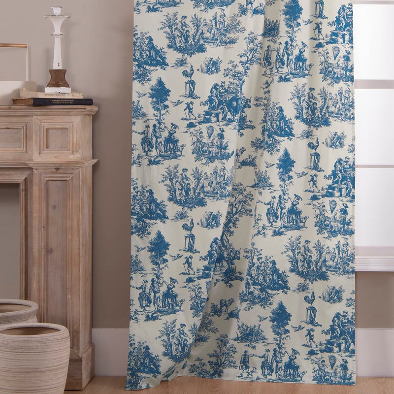 XTMYI Blue Toile Window Curtains Drapes for Living Room 84 Inch Length 2 Panels Set Long Sheer Cotton Textured French Country Floral Vintage Victorian Semi Blackout Farmhouse Darkening Curtain for Bedroom - Image 4