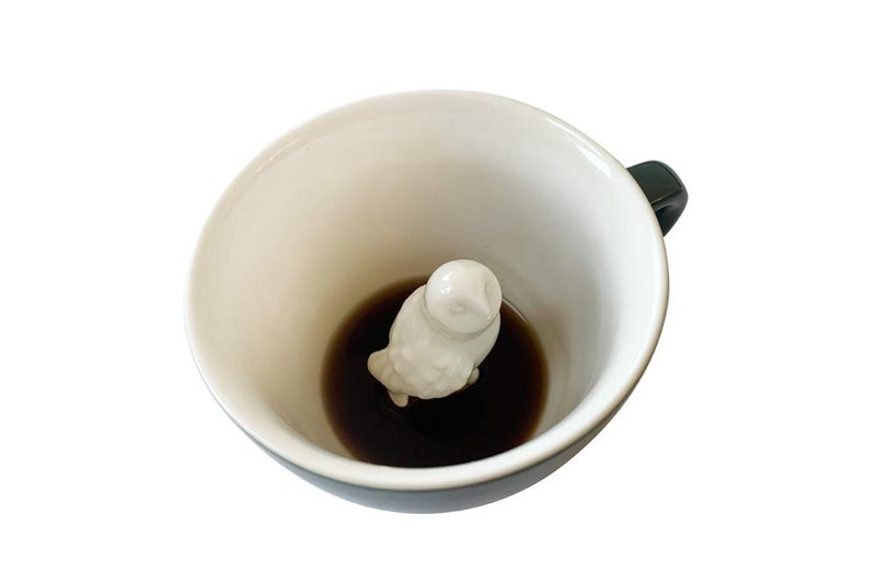 Creature Cups OWL Ceramic Cup 11 Ounce Emerald Green Exterior  Hidden 3D Animal Inside Emerges As You Drink  Holiday Birthday Drinkware Gift for Farm Animal Bird Coffee  Tea Lovers