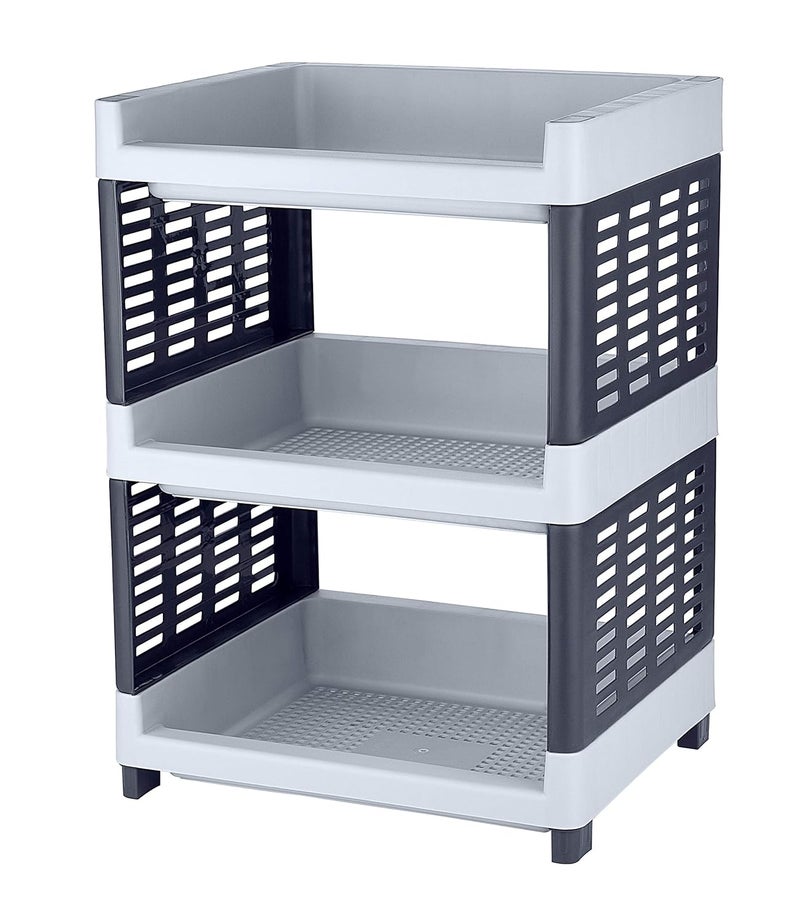 Sonal VIVA Multipurpose Plastic Rack for Kitchen Office and General Use Self Standing Rack Grey Color 3 Tier - Image 1