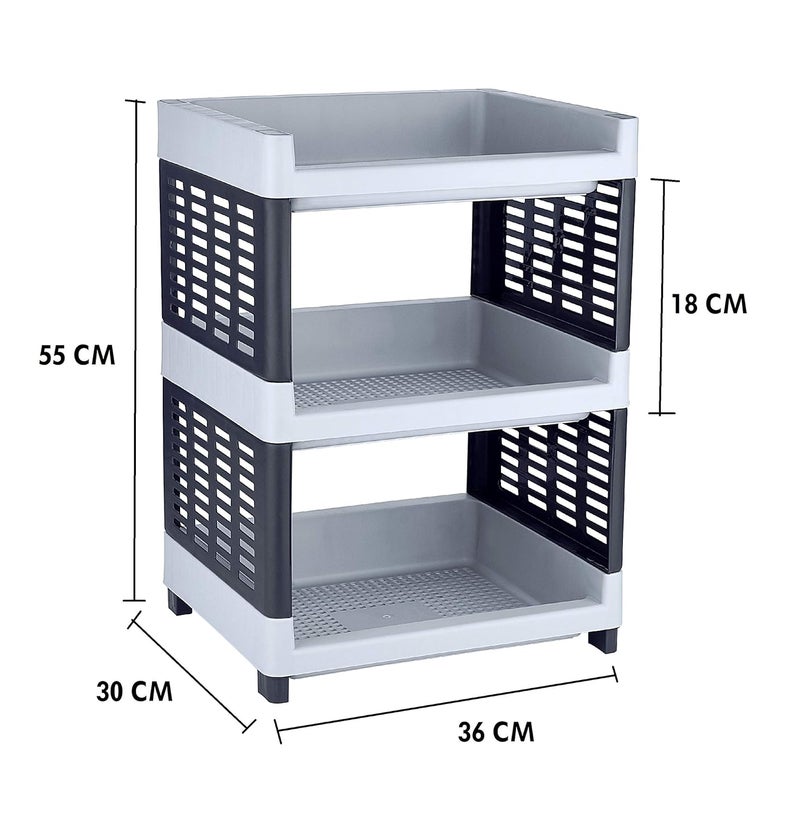 Sonal VIVA Multipurpose Plastic Rack for Kitchen Office and General Use Self Standing Rack Grey Color 3 Tier - Image 2