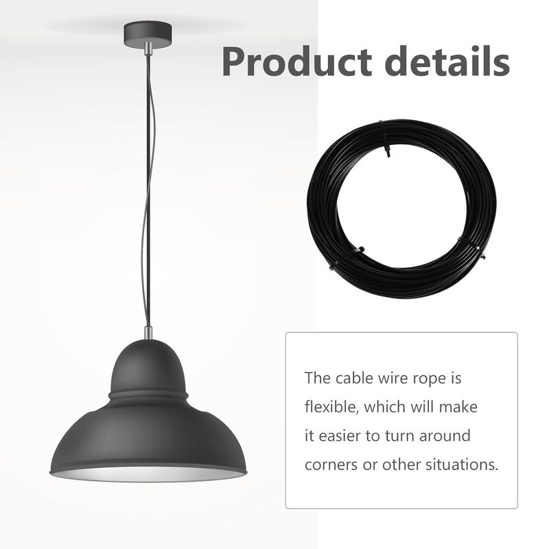 UKCOCO 304 Stainless Steel Coated Wire Rope Cable Black PVC Coated Curtain Wire 0.2cm Diameter 25m Length Outdoor Garden for Hanging and Bailing Applications - Image 3