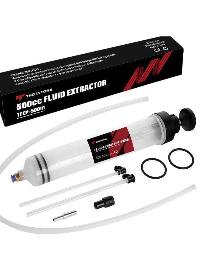 Thorstone Automotive Fluid Extractor Pump with Long Rubber Hose, Oil Change Syringe, Manual Fuel Suction & Filler, Fluid Oil Change Evacuator (17.6 Oz./0.53 Qt./500 CC) - Image 1