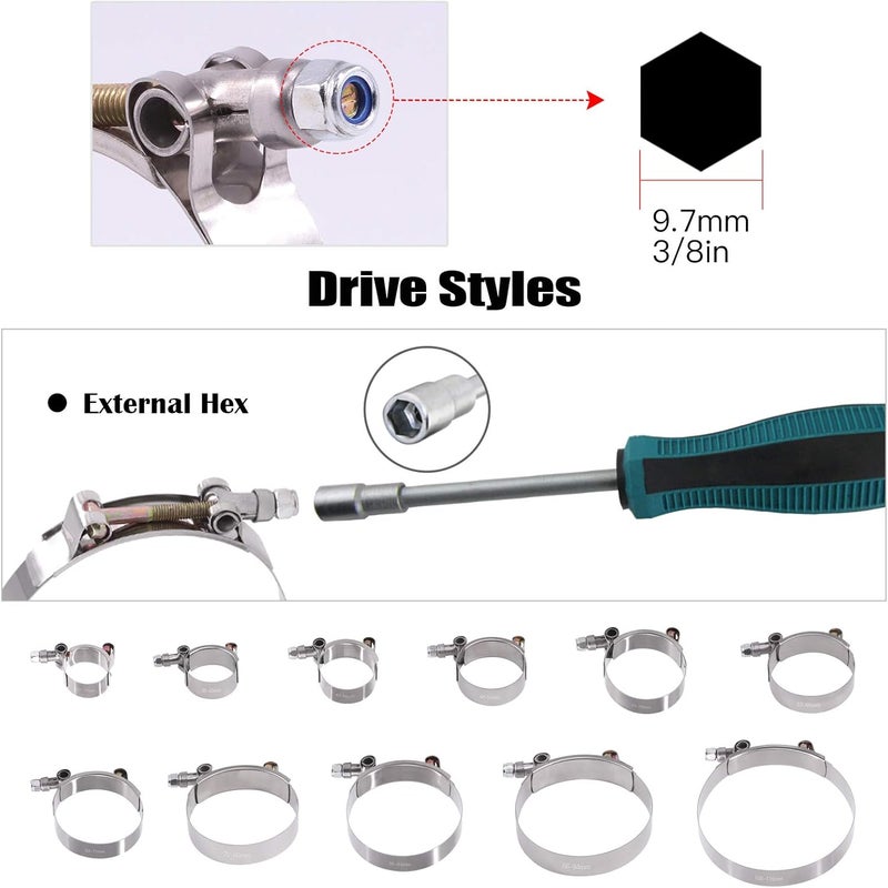 Glarks مشابك خرطوم T-Bolt من غلركس 8 قطع 51-59 مم من الفولاذ المقاوم للصدأ للتوربو ومدخل الهواء - Image 5