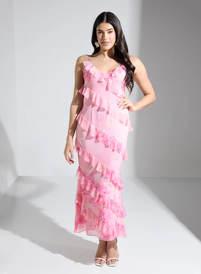 ELLIATT Floral Ruffle Midi Dress