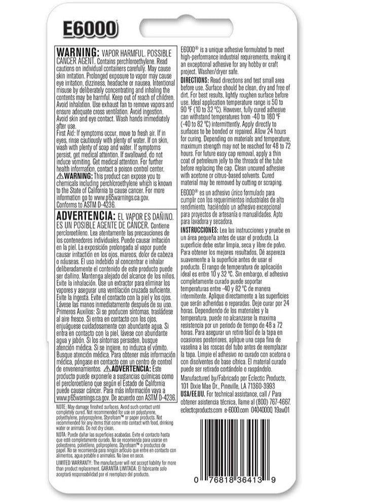 E6000 Industrial Strength Adhesive Glue 59.1ml Clear Multi Purpose Craft Glue Strong Flexible Waterproof Bond for Fabric Metal Wood Glass Ceramic DIY Repair Permanent Adhesive - Image 2