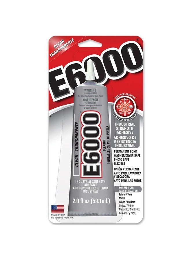 E6000 Industrial Strength Adhesive Glue 59.1ml Clear Multi Purpose Craft Glue Strong Flexible Waterproof Bond for Fabric Metal Wood Glass Ceramic DIY Repair Permanent Adhesive - Image 1