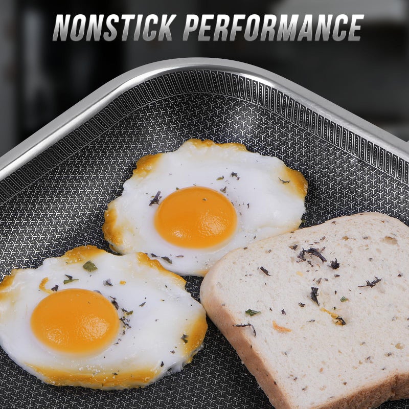 Toutrop Non Stick Stainless Steel Skillet,12 Inch Square Frying Pan, Nonstick Grill Pan for All Stoves, Oven Dishwasher Safe, PFOA Free - Image 2