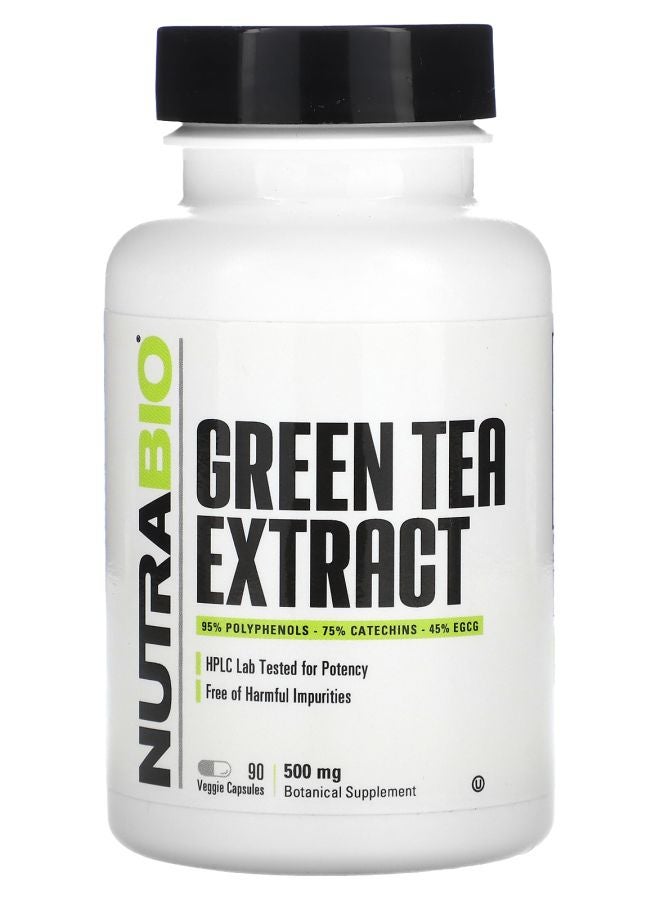 NutraBio مستخلص الشاي الأخضر 500 ملغ 90 كبسولة نباتية