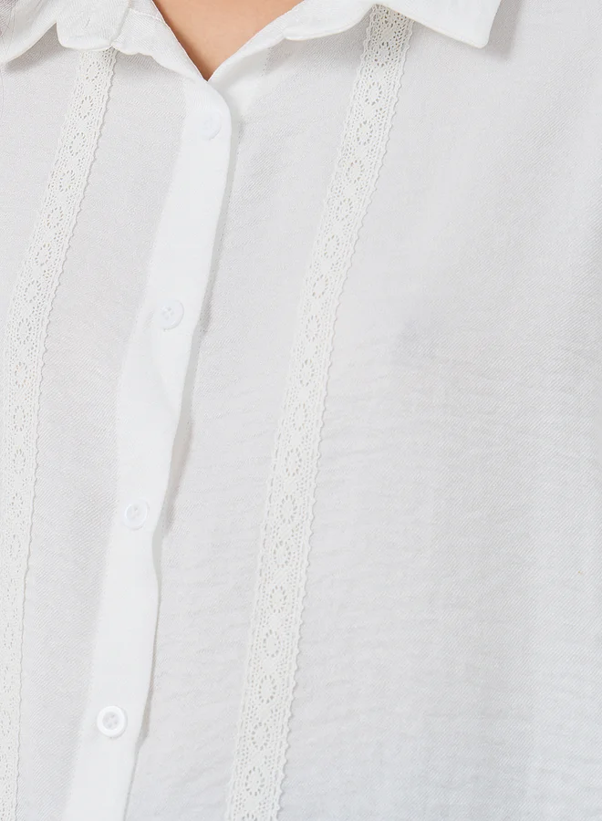 Take Two Take Two Solid Regular Fit Lace Detail Buttoned Shirt