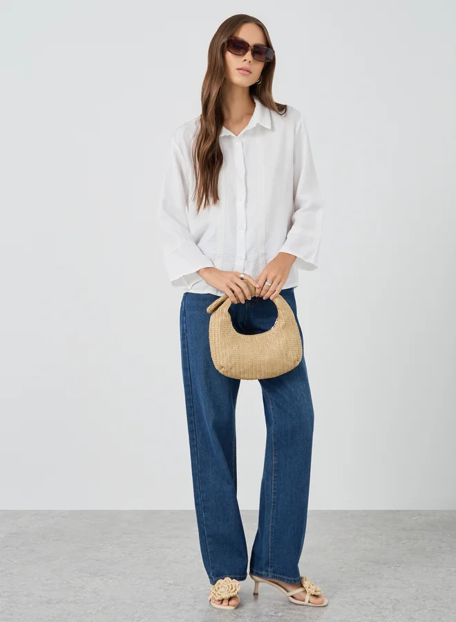 Take Two Take Two Solid Regular Fit Lace Detail Buttoned Shirt