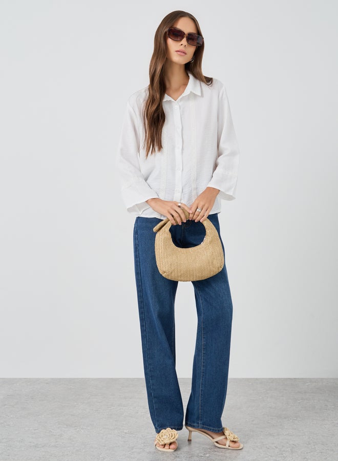 تايك تو قميص بأزرار بتفاصيل دانتيل بقصة عادية بلون سادة - Image 2