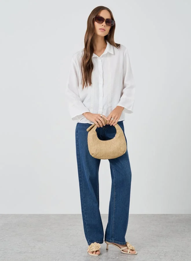 تايك تو قميص بأزرار بتفاصيل دانتيل بقصة عادية بلون سادة