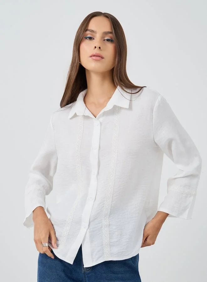 Take Two Solid Regular Fit Lace Detail Buttoned Shirt