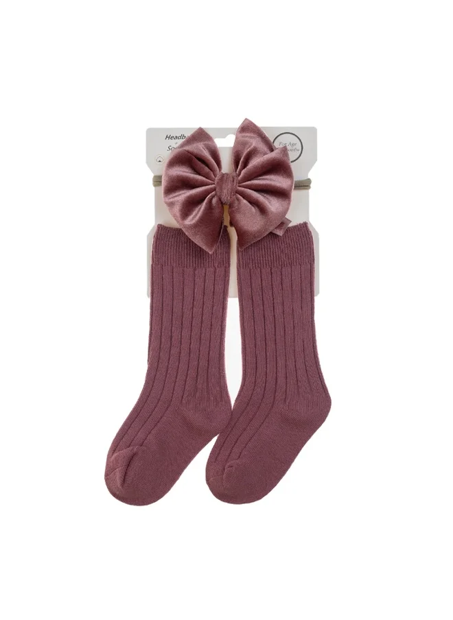 دىدانيالا Mikha Socks & Ribbon Bow Set For Babies and Girls - Magenta