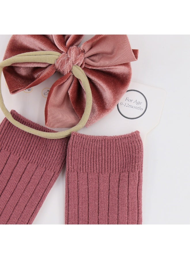 D'Daniela Mikha Socks & Ribbon Bow Set For Babies and Girls - Magenta - Image 3