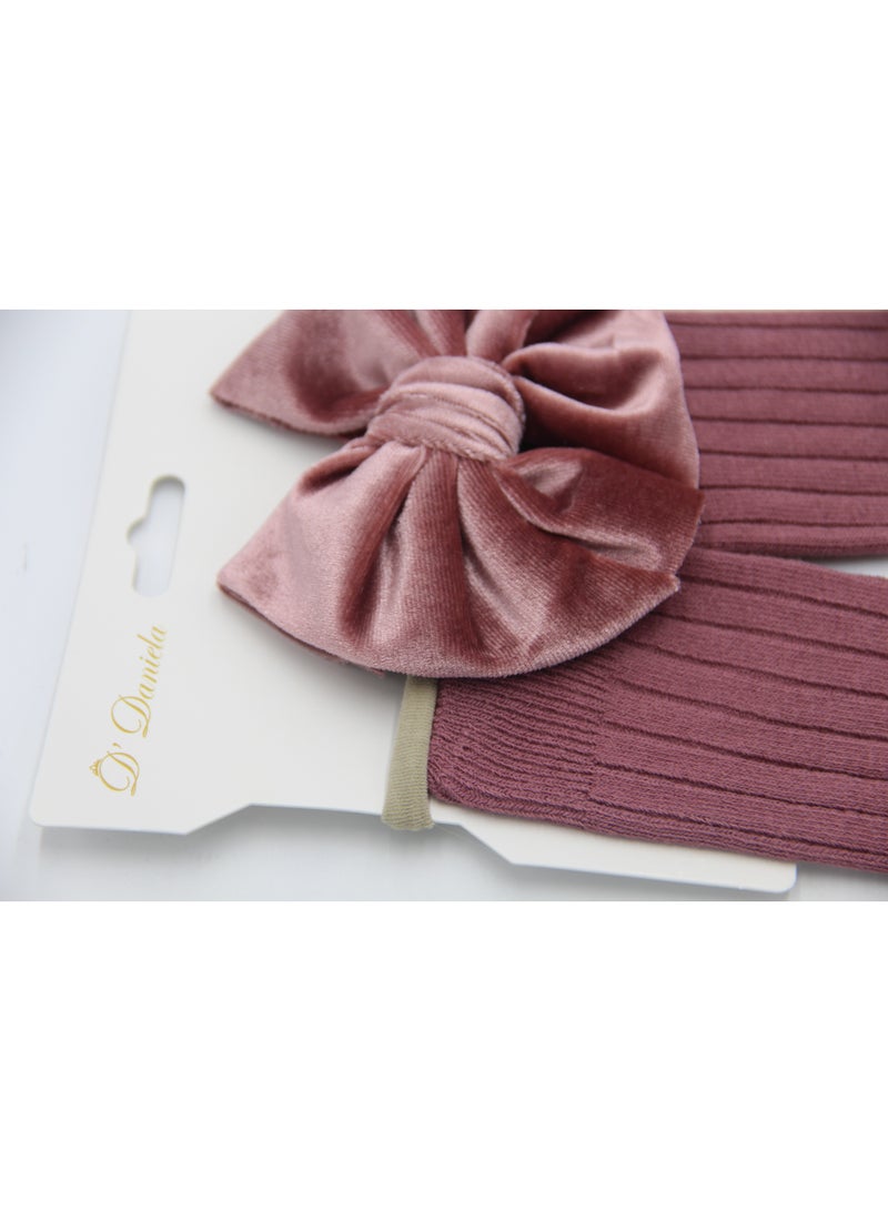 D'Daniela Mikha Socks & Ribbon Bow Set For Babies and Girls - Magenta - Image 4