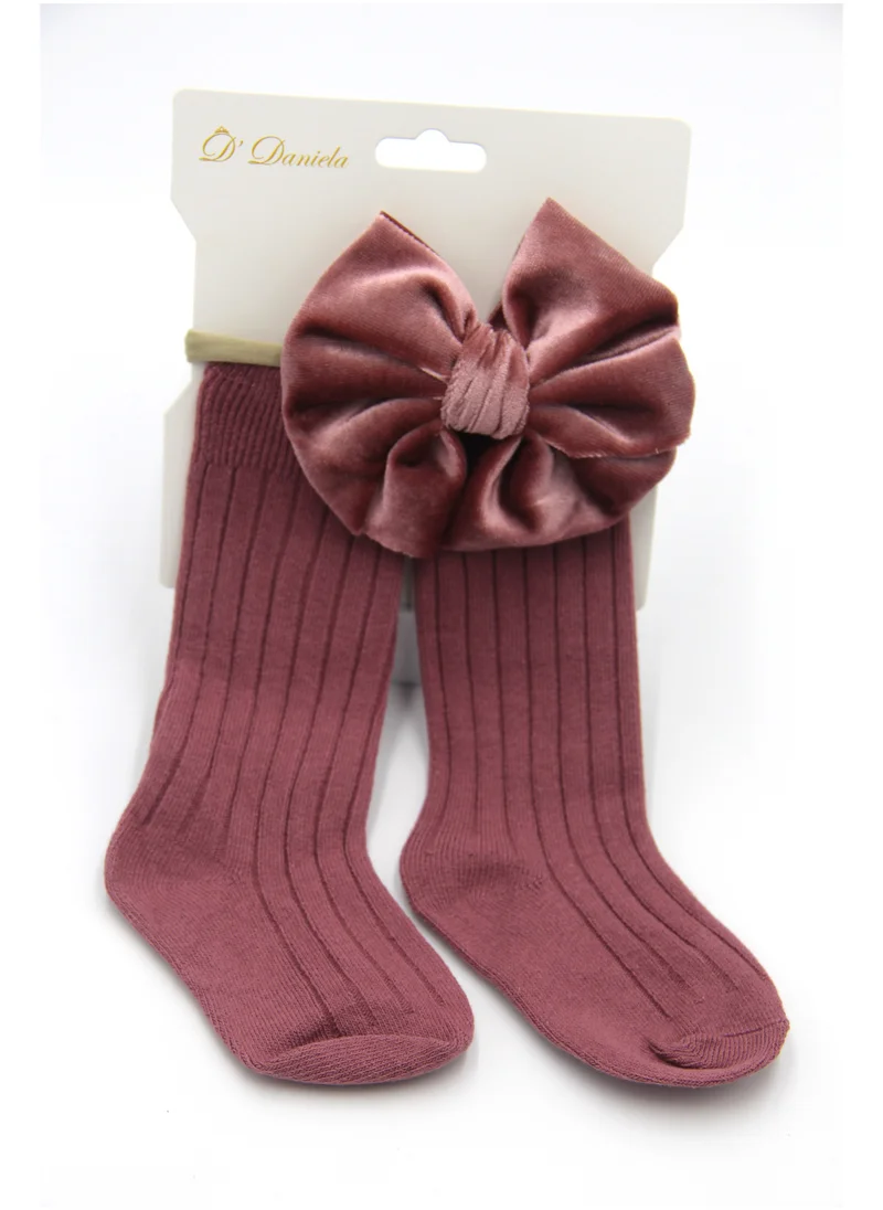 دىدانيالا Mikha Socks & Ribbon Bow Set For Babies and Girls - Magenta