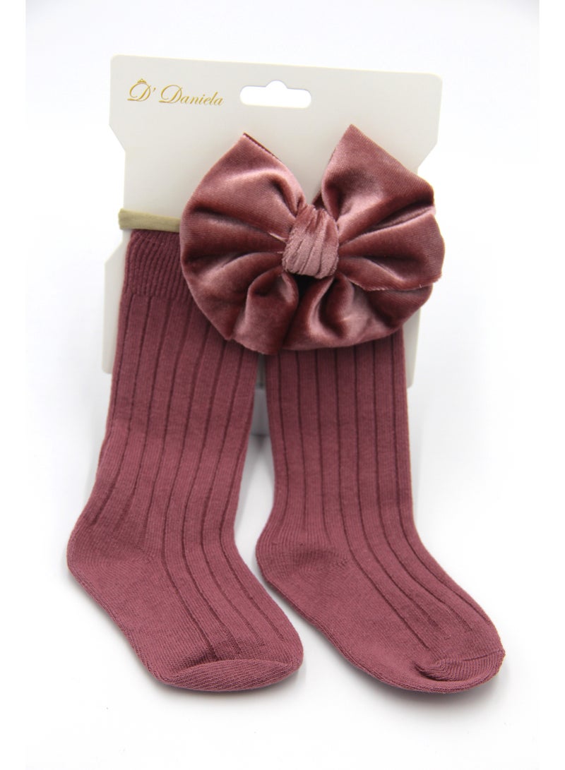 D'Daniela Mikha Socks & Ribbon Bow Set For Babies and Girls - Magenta - Image 1