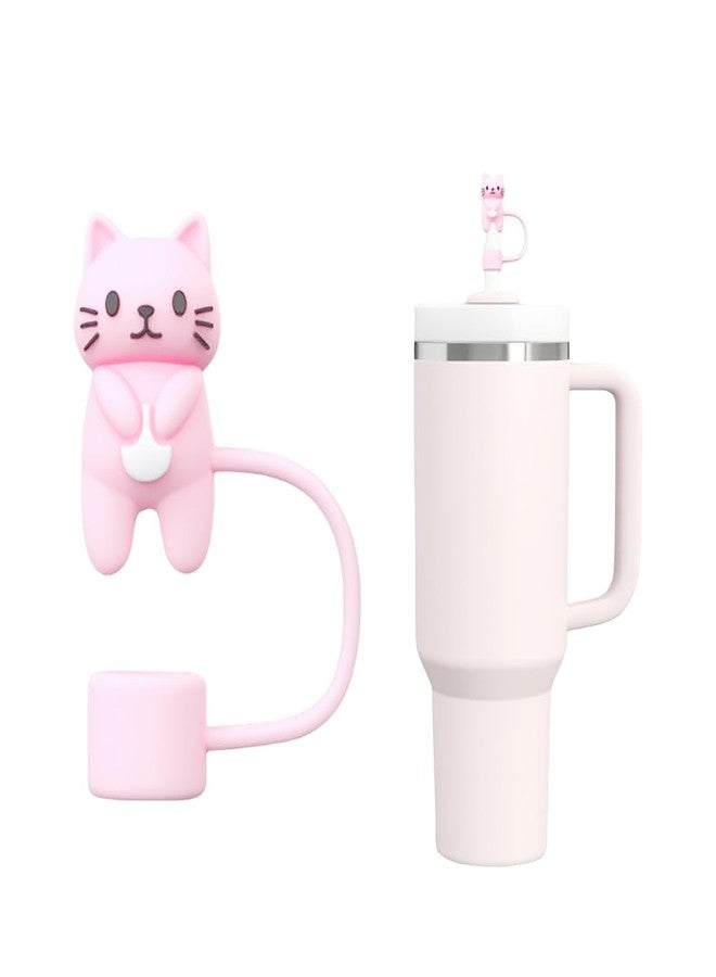 AXMCCH Straw Cover for Stanley Cup 10mm 0.4in Cat Shape Silicone Straw Topper for Stanley Tumbler 30Oz&40Oz (Pink) - Image 1