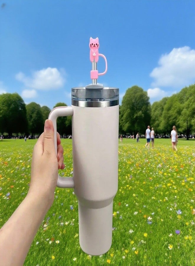 AXMCCH Straw Cover for Stanley Cup 10mm 0.4in Cat Shape Silicone Straw Topper for Stanley Tumbler 30Oz&40Oz (Pink) - Image 5