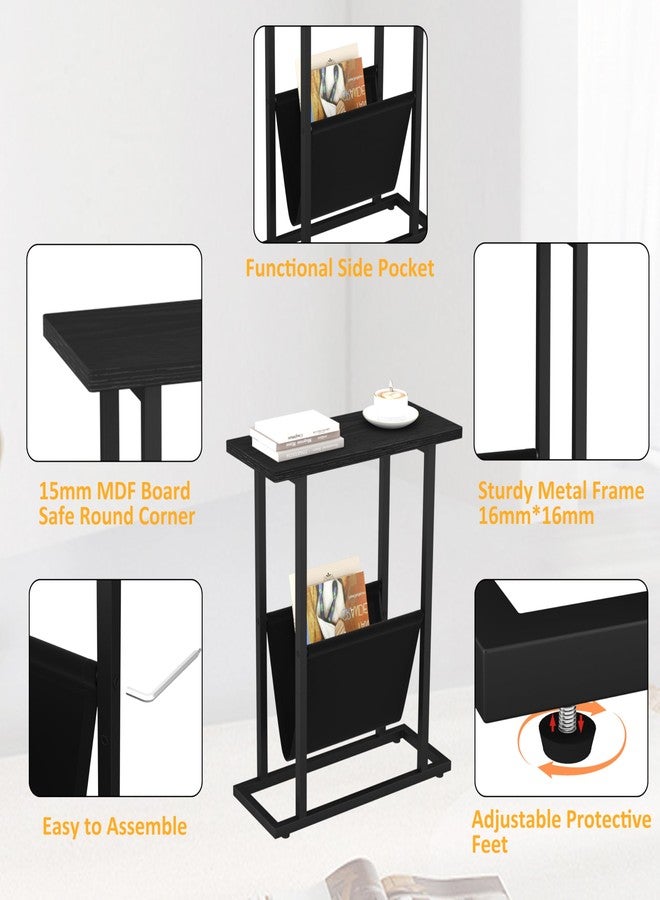 Yusong Narrow Side Table for Small Spaces, Small End Table Set of 2 with Magazine Holder Table, Skinny Slim Little Thin Table for Living Room, Bedroom, Sofa, Black Oak - Image 5