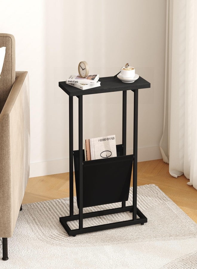 Yusong Narrow Side Table for Small Spaces, Small End Table Set of 2 with Magazine Holder Table, Skinny Slim Little Thin Table for Living Room, Bedroom, Sofa, Black Oak - Image 2