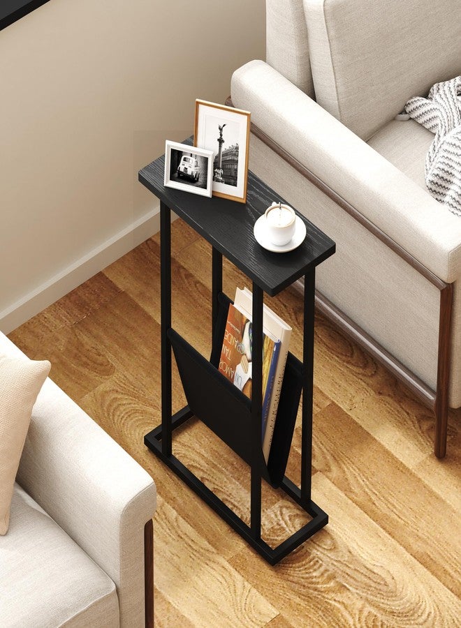 Yusong Narrow Side Table for Small Spaces, Small End Table Set of 2 with Magazine Holder Table, Skinny Slim Little Thin Table for Living Room, Bedroom, Sofa, Black Oak - Image 4