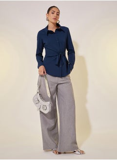Styli Solid Long Sleeve Collared Wrap Top  - Image 2