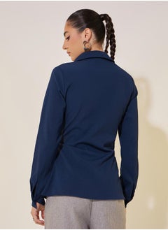 Styli Solid Long Sleeve Collared Wrap Top  - Image 4
