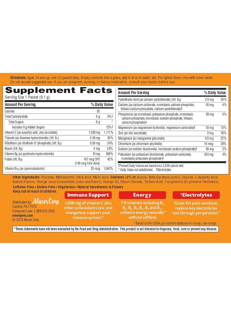 Emergen-C Vitamin C, Daily Immune Support, Super Orange, 1000mg - 60 Packets each 0.32 oz (9.1g)  - Image 2