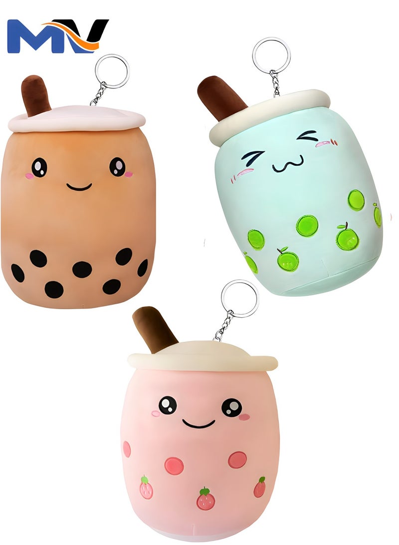 MAGIC VAULT سلسلة مفاتيح دمية بوبا الحلوة كوب شاي الحليب المحشو كوب شاي فقاعات ناعم لعبة دمى كاواي كرتونية هدية للأطفال ديكور منزلي صغيرة (3 قطع) - Image 1