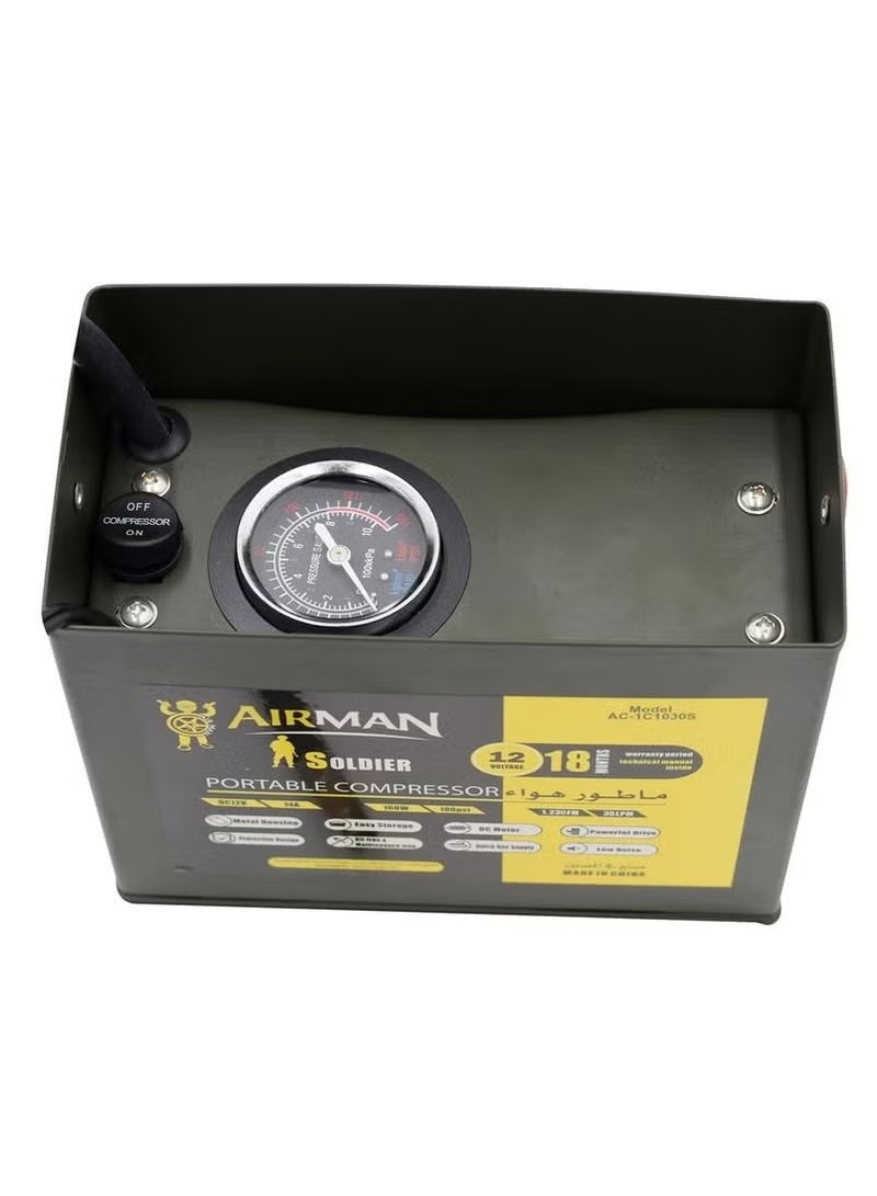 AIRMAN Soldier Heavy Duty 12V Car Air Compressor 100 PSI Tire Inflator, 14A, 25L/Min, Metal Housing, with Carry Bag & 3 Nozzle Attachments for Car, SUV, Truck, Bike - Image 4