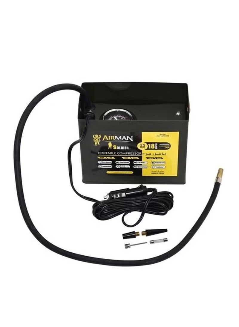 AIRMAN Soldier Heavy Duty 12V Car Air Compressor 100 PSI Tire Inflator, 14A, 25L/Min, Metal Housing, with Carry Bag & 3 Nozzle Attachments for Car, SUV, Truck, Bike - Image 3