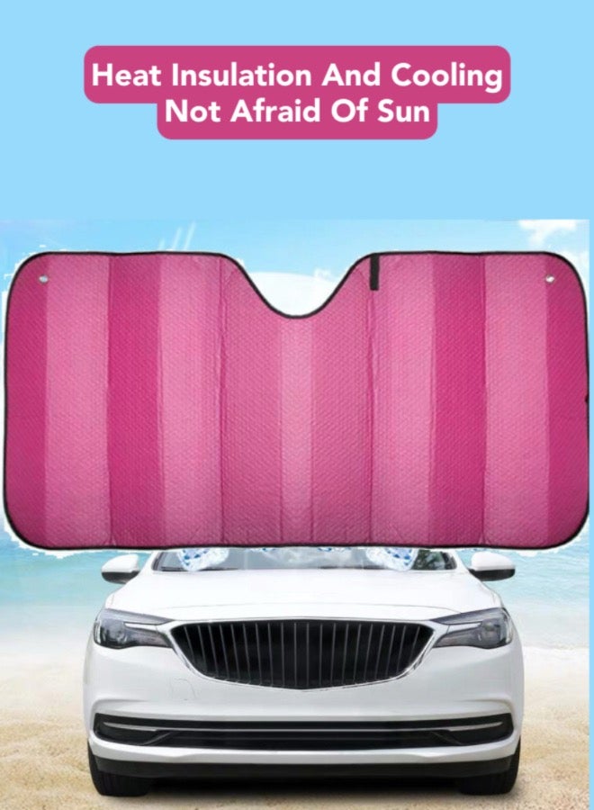 مظلة شمسية عالمية للزجاج الأمامي للسيارة، تحافظ على برودة الجزء الداخلي للسيارة، تناسب معظم السيارات السيدان وسيارات الدفع الرباعي (وردي) - Image 1