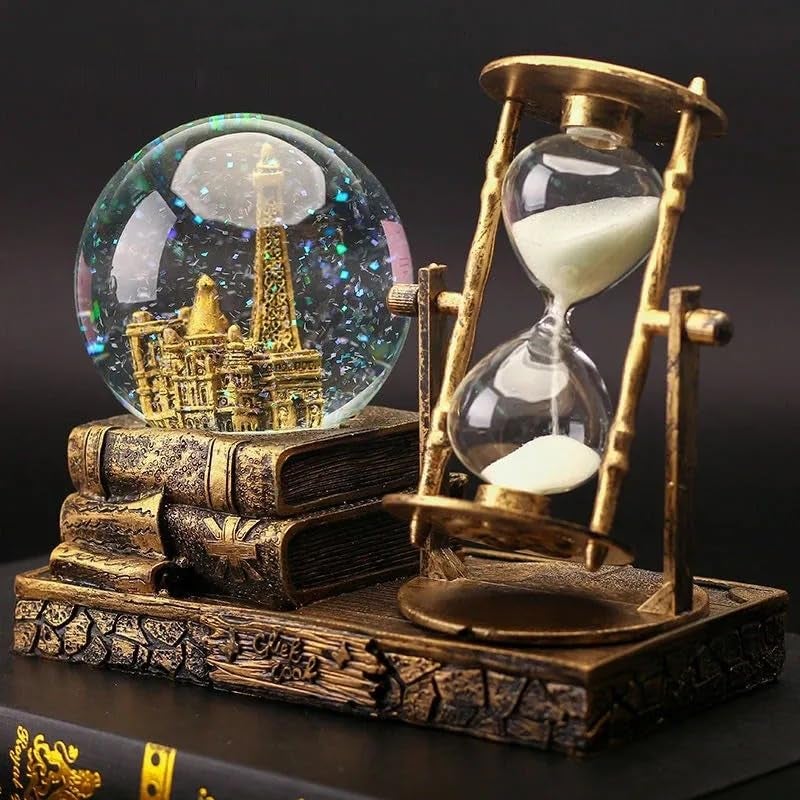 Ngel Vintage Music Snow Glob with Hourglass Timer Retro Crystal Ball Hourglass Timer LED Musical Glob Decor for Home Living Room Desktop Bookshelf Vintage Hourglass - Image 2
