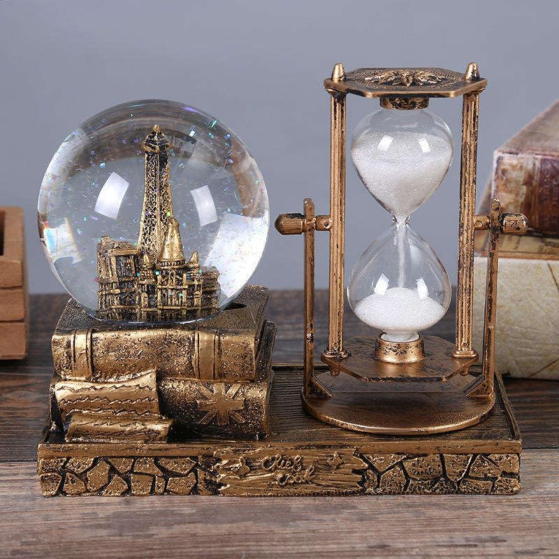Ngel Vintage Music Snow Glob with Hourglass Timer Retro Crystal Ball Hourglass Timer LED Musical Glob Decor for Home Living Room Desktop Bookshelf Vintage Hourglass - Image 3