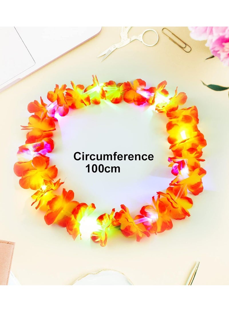 Generic 12 Pcs LED Hawaiian Leis Light up Flower, Tropical Glow Necklaces for Kids Adults Hawaii Party Necklace for Supplies Carnival Beach Wedding Masquerade Multicolor  - Image 3
