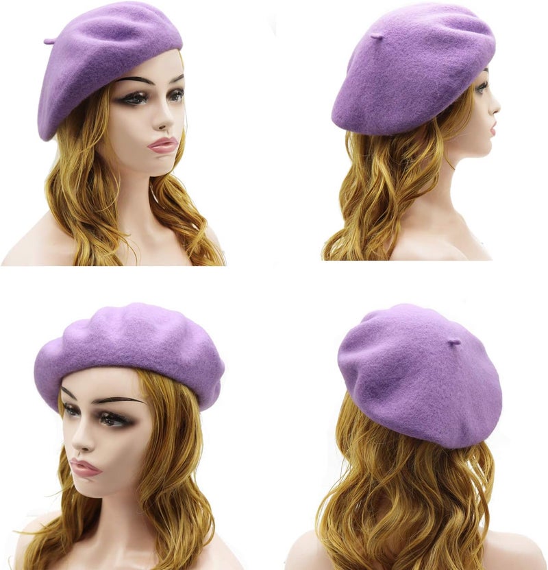 Wheebo Wool Beret Hat,Solid Color French Style Winter Warm Cap for Women Girls Lady - Image 3
