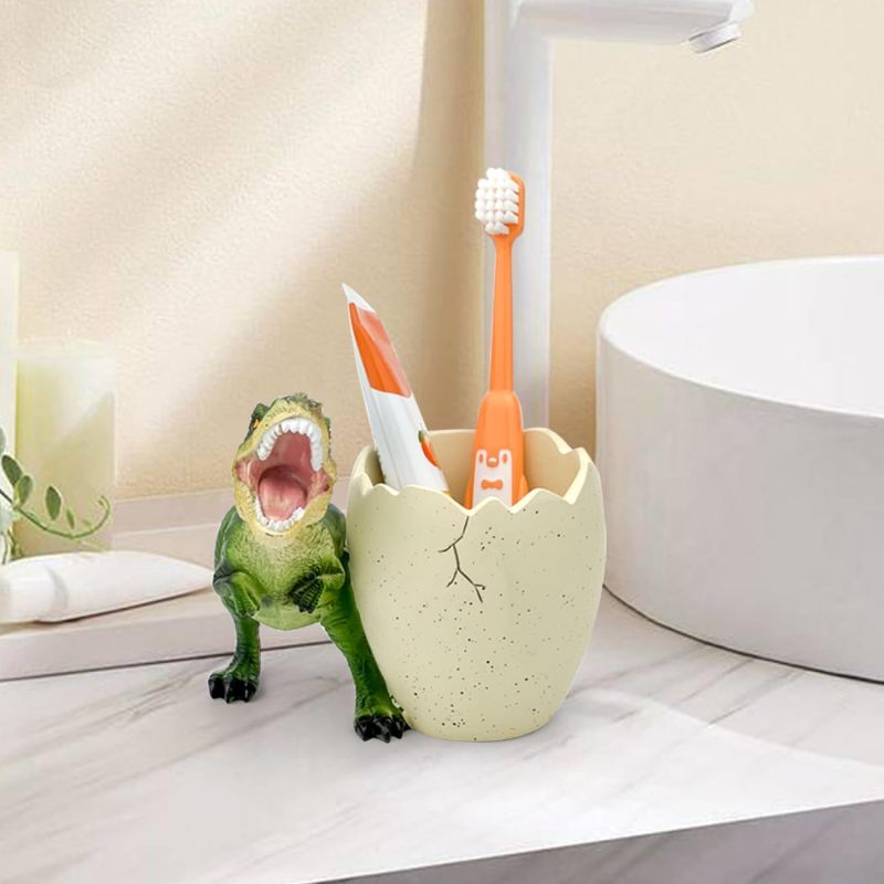 Kids Toothbrush Holder: Green Dinosaur Design - Dinosaur Bathroom Accessory for Kids Bathroom Decor - Image 2