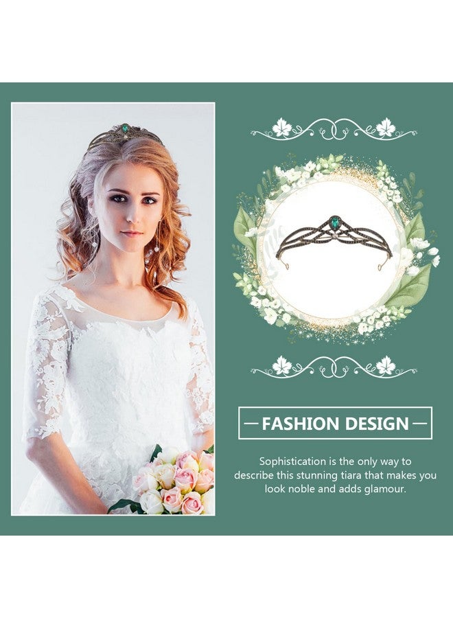 Beaupretty Baroque Crown Headband Wedding Bridal Crown Emerald Crystal Crown Gemstone Tiara for Women Girls Halloween Birthday Party Supplies Green - Image 2