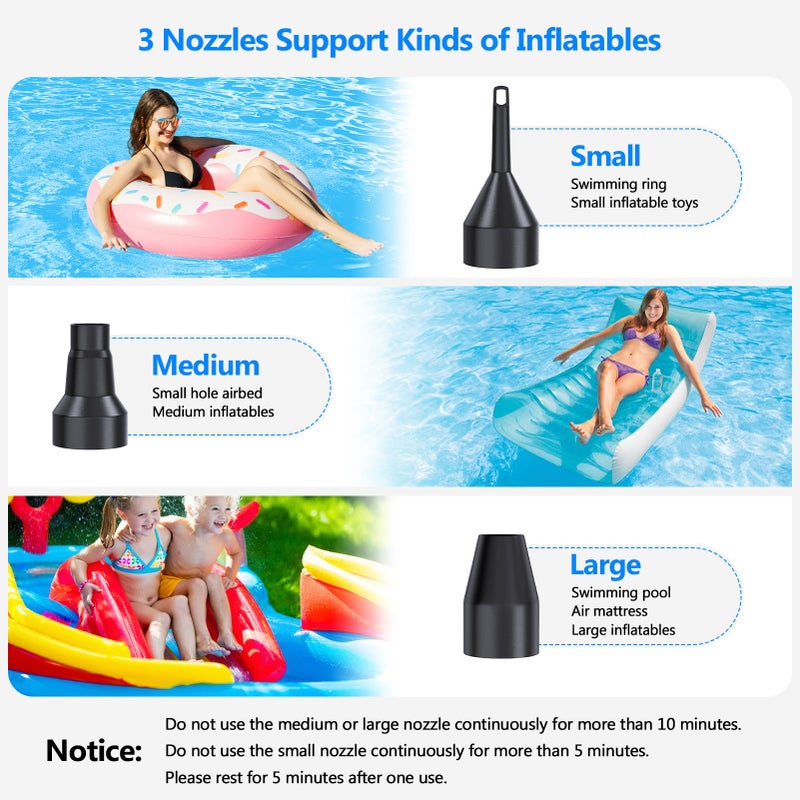 PULIDIKI Electric Air Pump for Inflatables Air Mattress Pump with 3 Nozzles Inflator Deflator Quick Air Pump for Air Mattress Beds Pool Toys Raft Boat Swimming Rings AC 110V 130W - Image 5