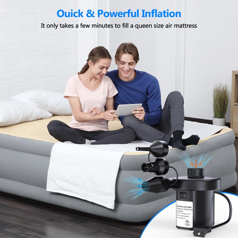 PULIDIKI Electric Air Pump for Inflatables Air Mattress Pump with 3 Nozzles Inflator Deflator Quick Air Pump for Air Mattress Beds Pool Toys Raft Boat Swimming Rings AC 110V 130W - Image 4