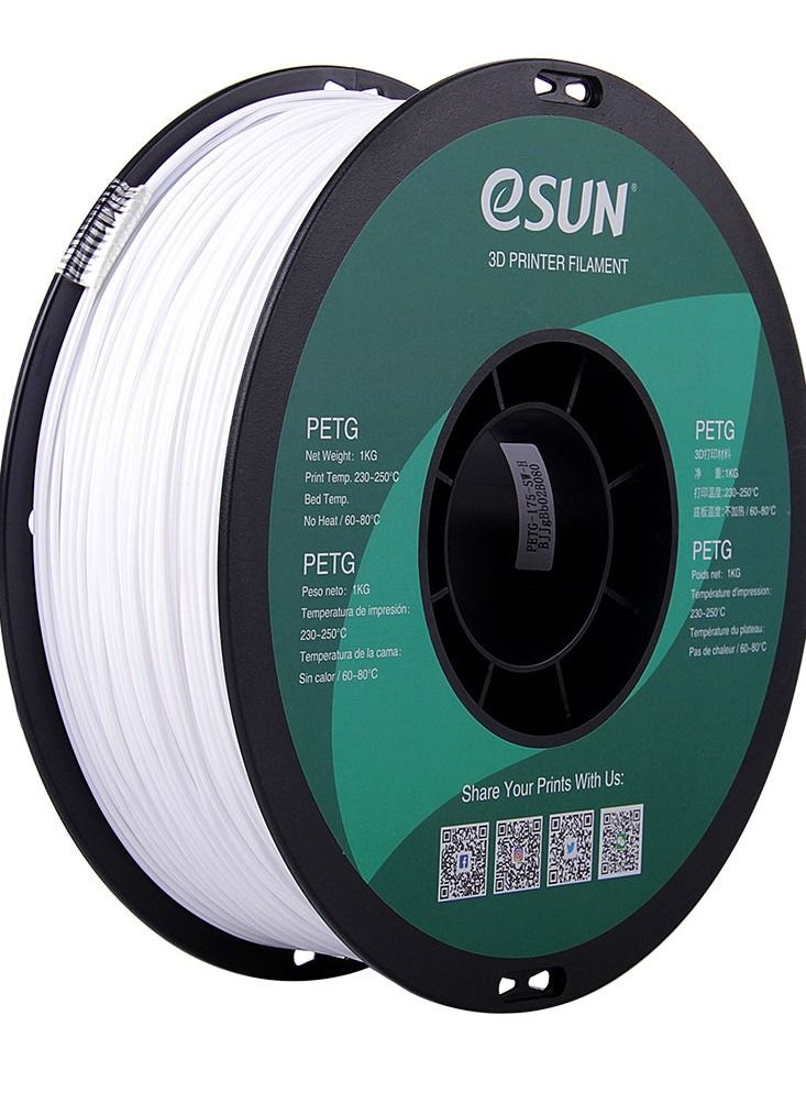 eSUN - Esun 3D Printer Filament PETG 1.75 mm Dimensional Accuracy +/- 0.05 mm 1 Kg (2.2 lbs) Spool 3D Printing Material for 3D Printers - Solid White - Image 1