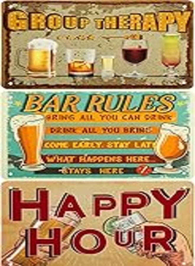 3 Pieces Rustic Retro Vintage Design Bar Rules Art Signs Metal Tin Sign Poster Tinplate Print Wall Decoration for Home Bar Pub Small Restaurant