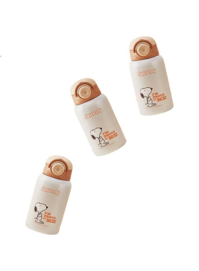 Snoopy Children'S Insulated Cup With Straw, Direct Drinking, For Boys And Girls, Elementary School Students, 316 Stainless Steel Water Bottle, Double Lid, 500Ml, Coffee - Image 3