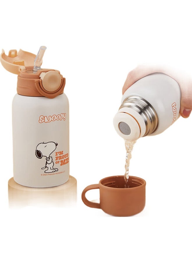 Snoopy Children'S Insulated Cup With Straw, Direct Drinking, For Boys And Girls, Elementary School Students, 316 Stainless Steel Water Bottle, Double Lid, 500Ml, Coffee - Image 2