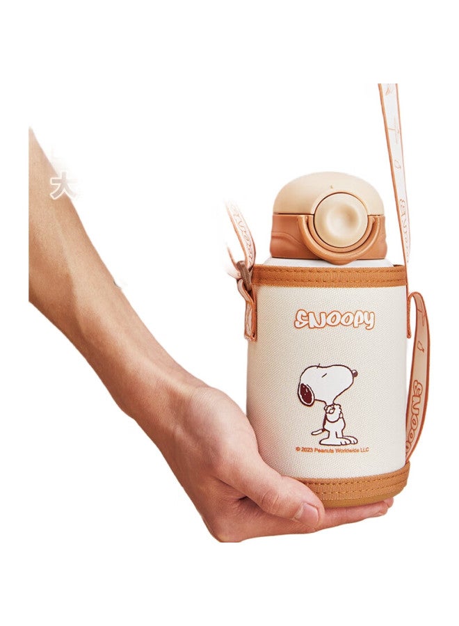 Snoopy Children'S Insulated Cup With Straw, Direct Drinking, For Boys And Girls, Elementary School Students, 316 Stainless Steel Water Bottle, Double Lid, 500Ml, Coffee - Image 1