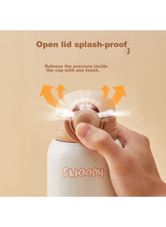 Snoopy Children's Insulated Cup With Straw, Direct Drinking, For Boys And Girls, Elementary School Students, 316 Stainless Steel Water Bottle, Double Lid, 500ml, Coffee - Image 5