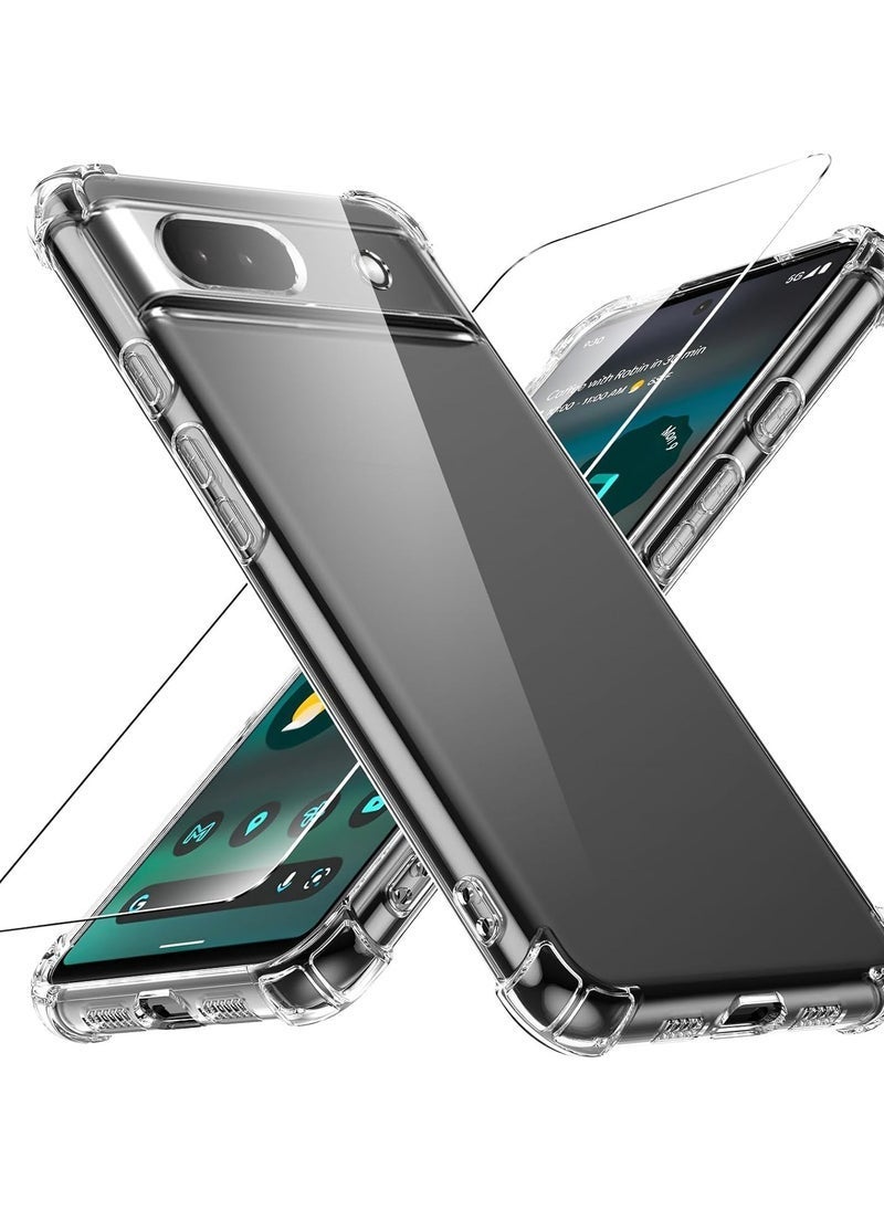 Case for Google Pixel 6A Phone case, with 1 Piece Screen Protector, TPU Bumper Shockproof Silicone Fullbody Protective Case Cover for Google Pixel 6A, Transparent